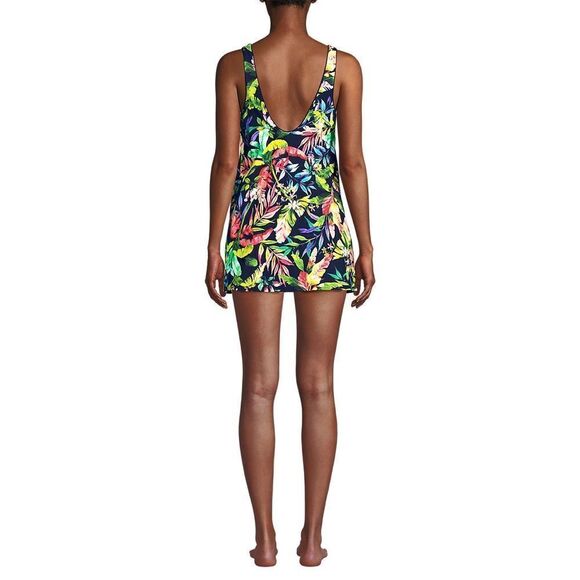 Land's End Plus Standard Size Scoop neck 1 piece navy prism multi palm soft Var - Picture 3 of 4